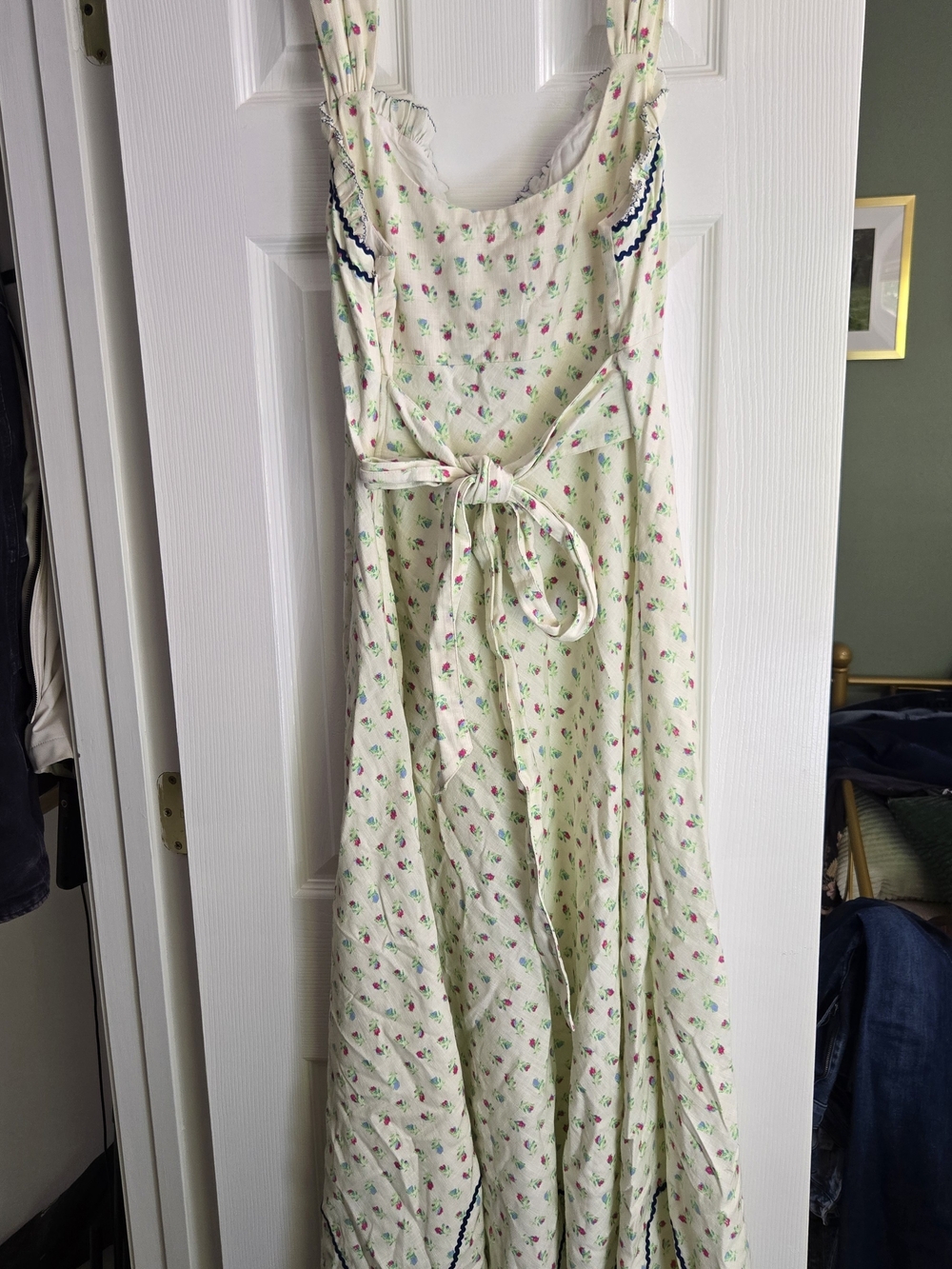 Cream Floral Maxi Dress with Navy Trim - Picture 5 of 7